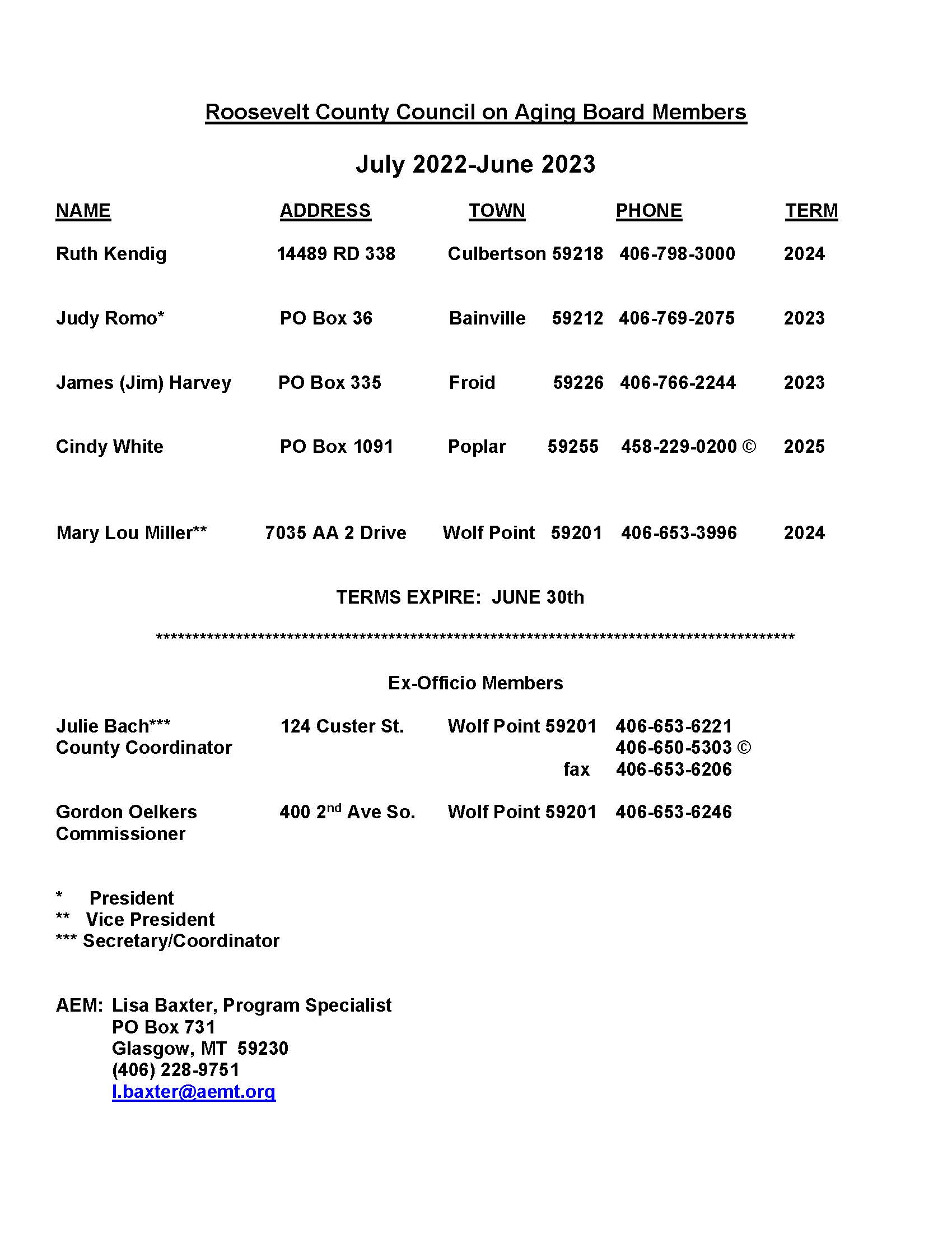 Council on Aging Board Members